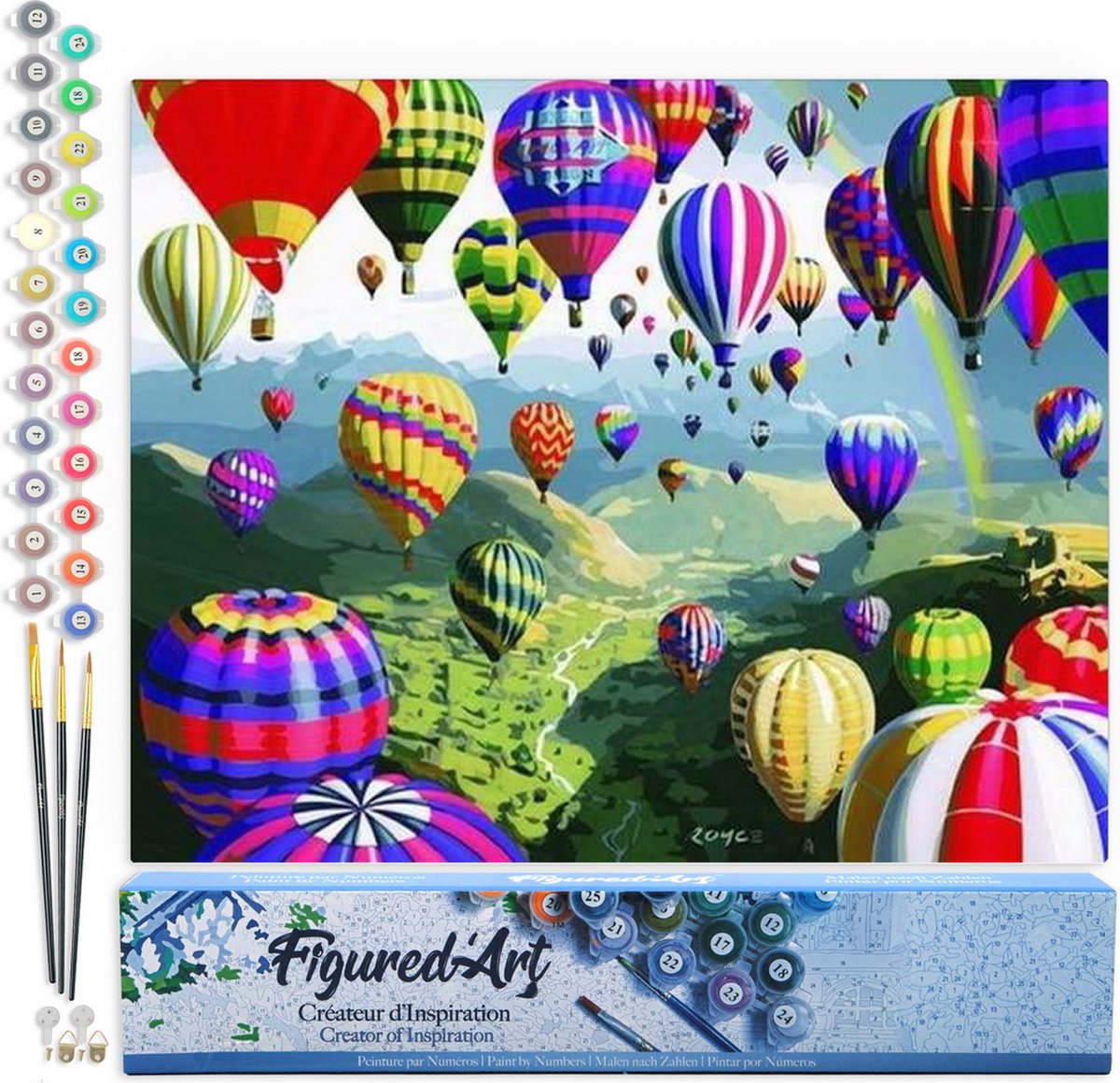 FiguredArt Schilderen op Nummer Volwassenen canvas Hete lucht ballonnen - Handwerk acrylverf Kit DIY Compleet - 40x50cm zonder frame